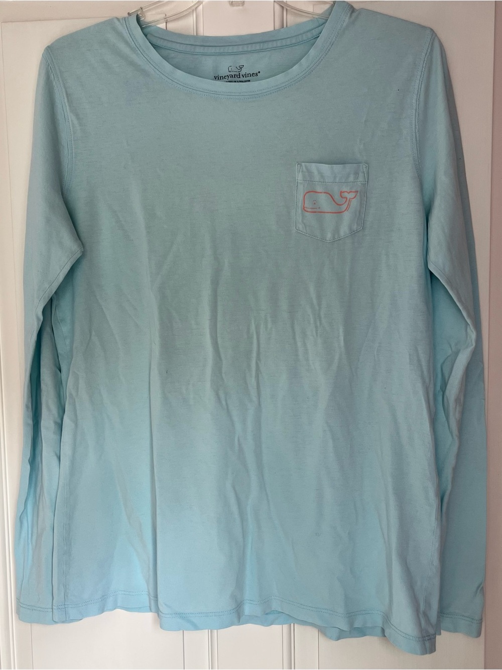 Vineyard Vines Light Blue Long-Sleeve Pocket Tee with whale logo